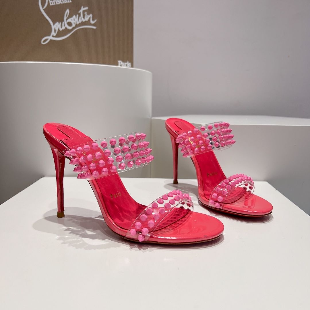 Christian Louboutin Spike Only 105mm PVC et Sandales en Cuir Verni Rose