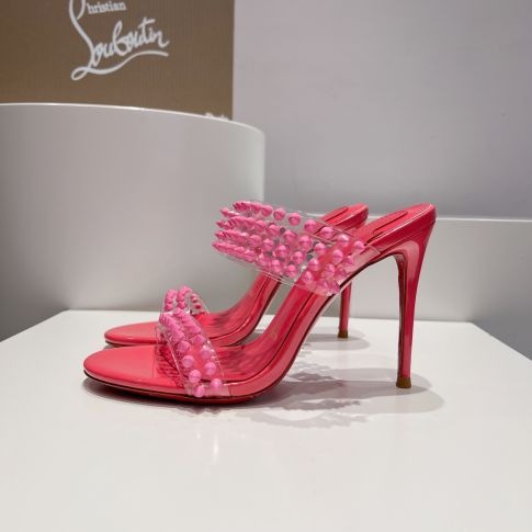 Christian Louboutin Spike Only 105mm PVC et Sandales en Cuir Verni Rose – Image 2