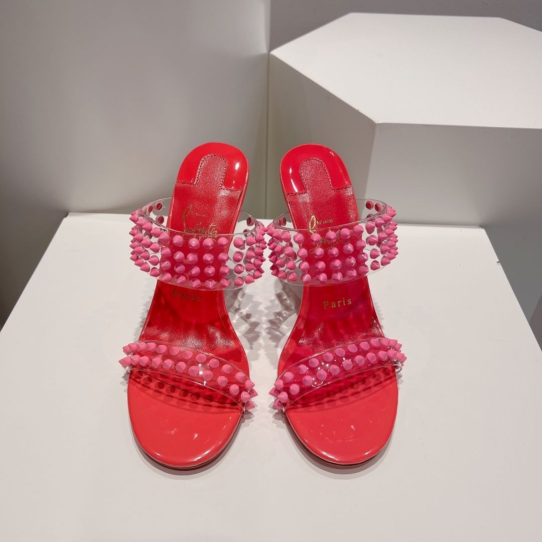Christian Louboutin Spike Only 105mm PVC et Sandales en Cuir Verni Rose – Image 3