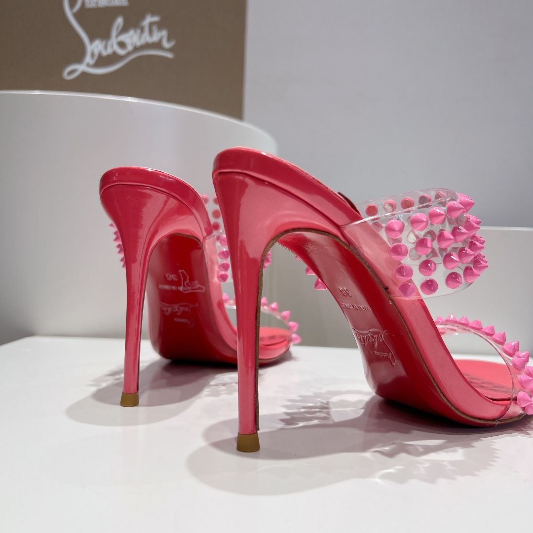 Christian Louboutin Spike Only 105mm PVC et Sandales en Cuir Verni Rose – Image 4