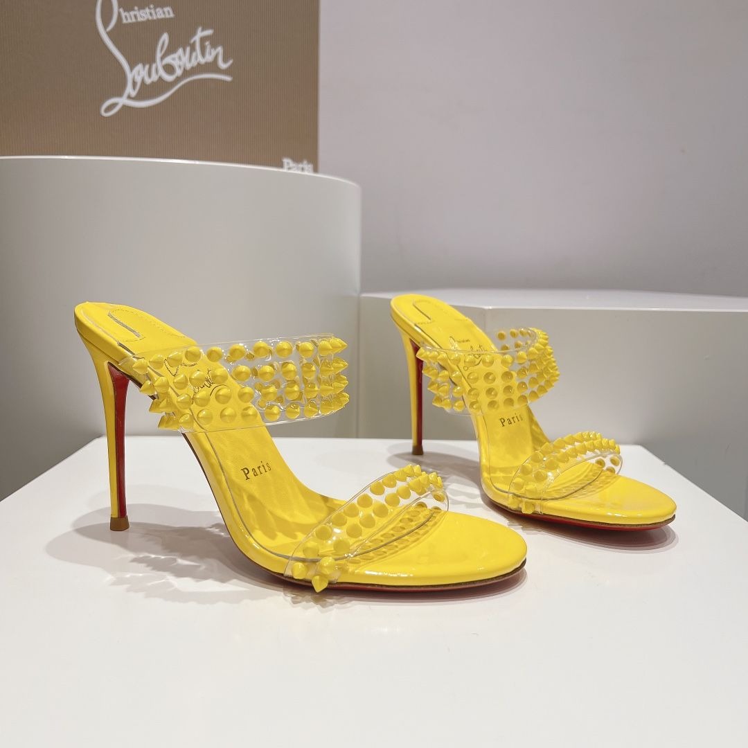 Christian Louboutin Spike Only 105mm PVC et Sandales en Cuir Verni Jaune