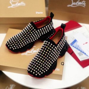 Christian Louboutin Baskets Femme Spike Sock Néoprène Noir Clous Multicolores