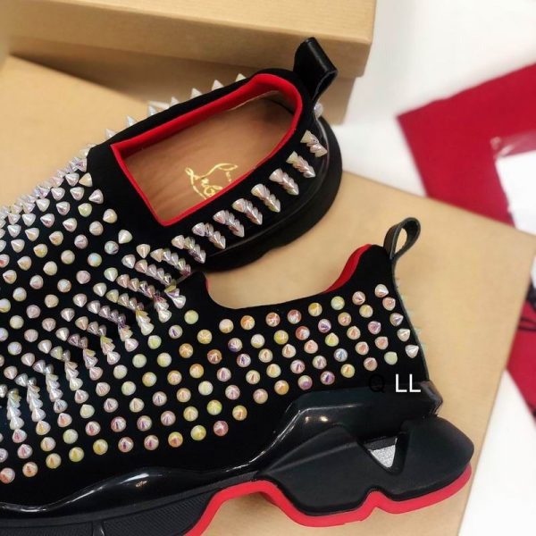 Christian Louboutin Baskets Femme Spike Sock Néoprène Noir Clous Multicolores – Image 3