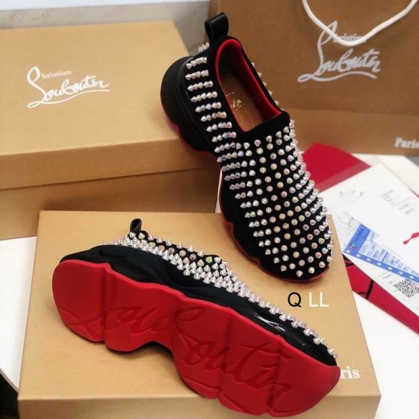 Christian Louboutin Baskets Femme Spike Sock Néoprène Noir Clous Multicolores – Image 4