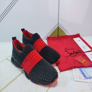 Christian Louboutin Baskets Spike Sock Néoprène Noir Rouge