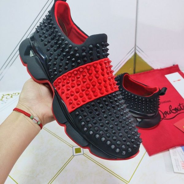 Christian Louboutin Baskets Spike Sock Néoprène Noir Rouge – Image 3