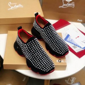 Christian Louboutin Baskets Femme Spike Sock Néoprène Noir Clous Argent