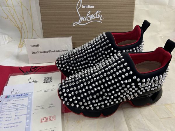 Christian Louboutin Baskets Femme Spike Sock Néoprène Noir Clous Argent – Image 2