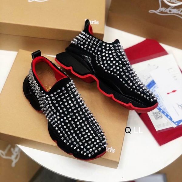 Christian Louboutin Baskets Femme Spike Sock Néoprène Noir Clous Argent – Image 3