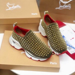 Christian Louboutin Baskets Femme Spike Sock Néoprène Or