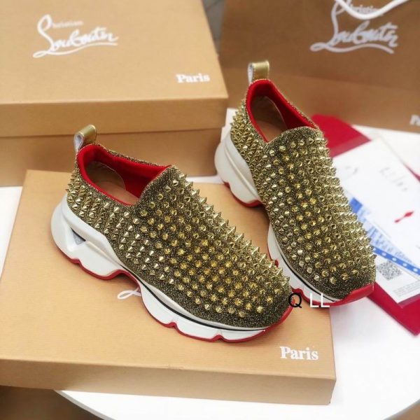 Christian Louboutin Baskets Femme Spike Sock Néoprène Or