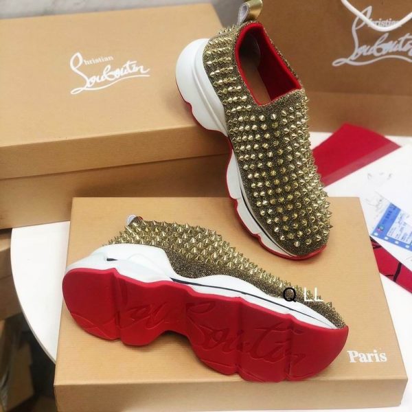 Christian Louboutin Baskets Femme Spike Sock Néoprène Or – Image 3