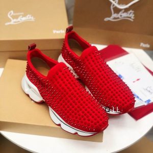 Christian Louboutin Baskets Femme Spike Sock Néoprène Rouge