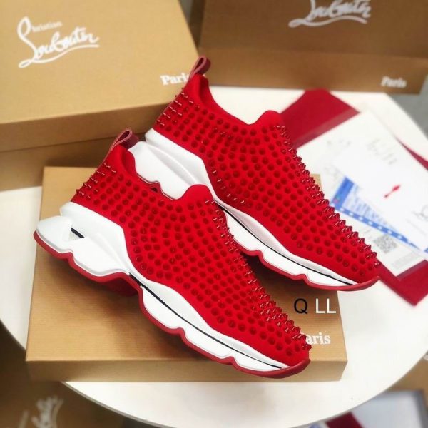 Christian Louboutin Baskets Femme Spike Sock Néoprène Rouge – Image 2