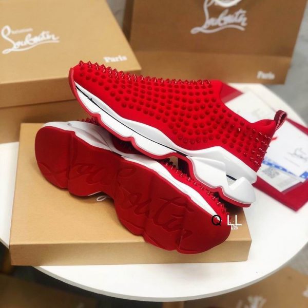 Christian Louboutin Baskets Femme Spike Sock Néoprène Rouge – Image 3
