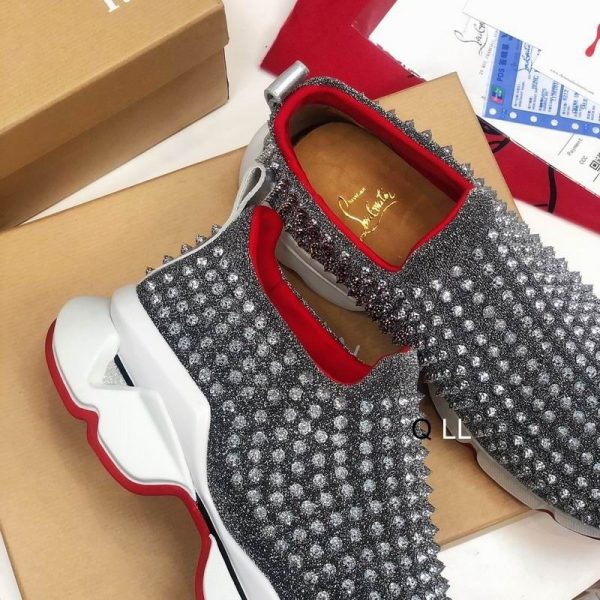 Christian Louboutin Baskets Femme Spike Sock Néoprène Argent – Image 3