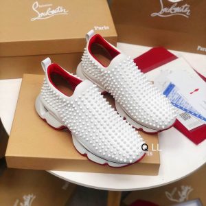 Christian Louboutin Baskets Femme Spike Sock Néoprène Blanc