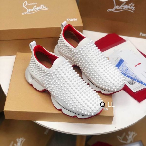 Christian Louboutin Baskets Femme Spike Sock Néoprène Blanc