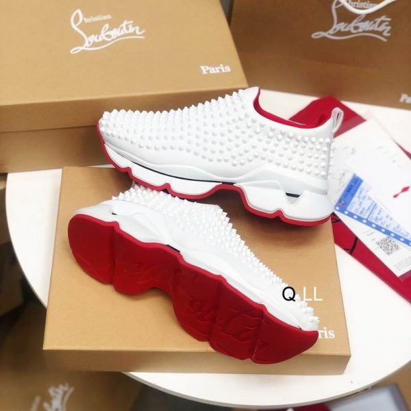 Christian Louboutin Baskets Femme Spike Sock Néoprène Blanc – Image 3