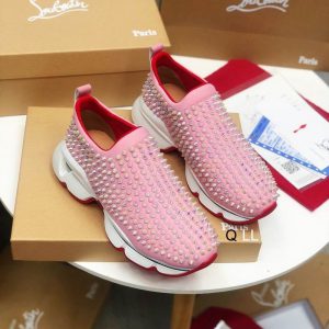 Christian Louboutin Baskets Femme Spike Sock Néoprène Rose