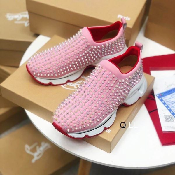 Christian Louboutin Baskets Femme Spike Sock Néoprène Rose – Image 2
