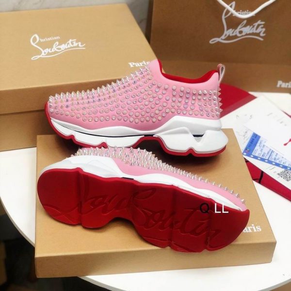 Christian Louboutin Baskets Femme Spike Sock Néoprène Rose – Image 3