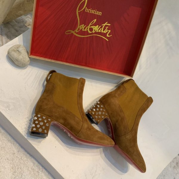 Christian Louboutin Spiked Study Bottines Stretch 55mm Cuir de Veau Marron