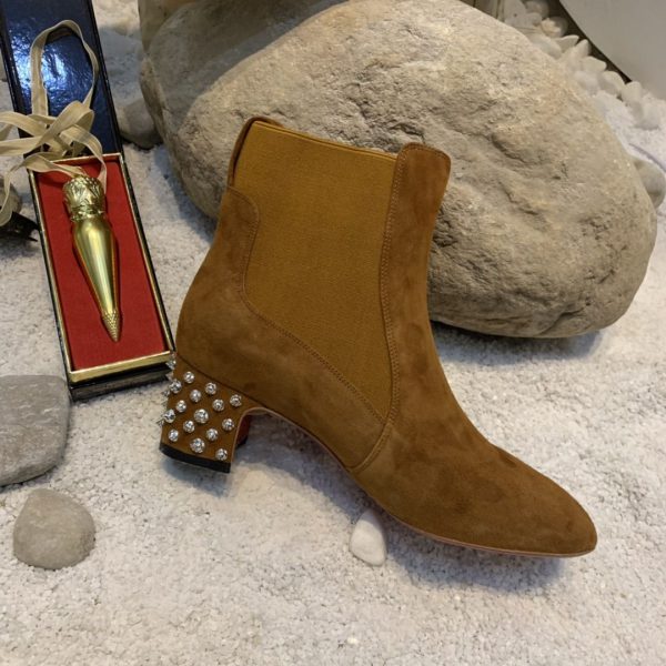 Christian Louboutin Spiked Study Bottines Stretch 55mm Cuir de Veau Marron – Image 2
