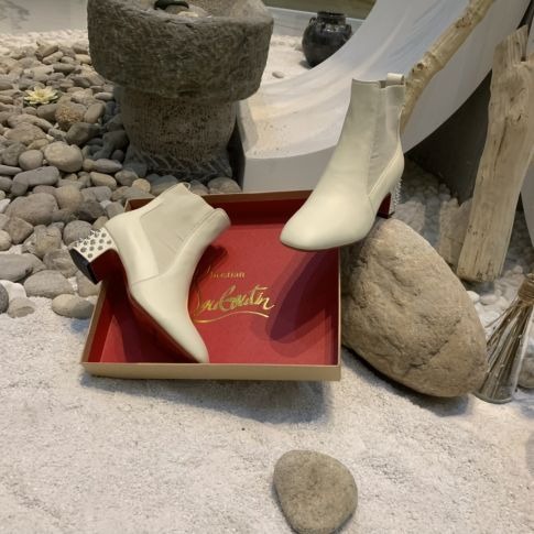 Christian Louboutin Spiked Study Bottines Stretch 55mm Cuir de Veau Blanc – Image 2