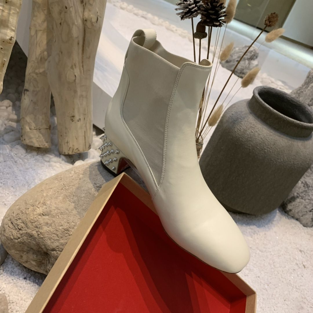 Christian Louboutin Spiked Study Bottines Stretch 55mm Cuir de Veau Blanc – Image 4