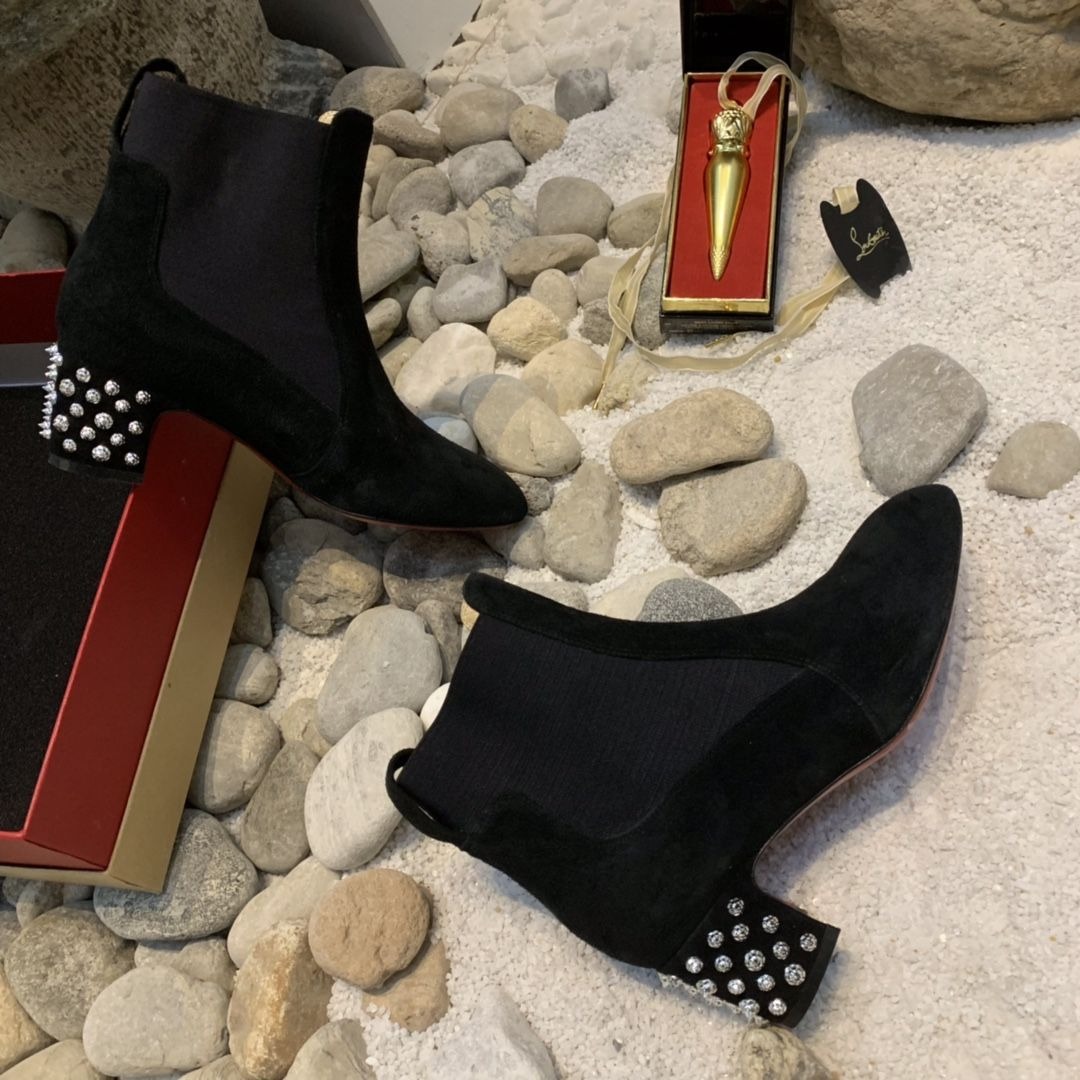 Christian Louboutin Spiked Study Bottines Stretch 55mm Daim Noir – Image 3