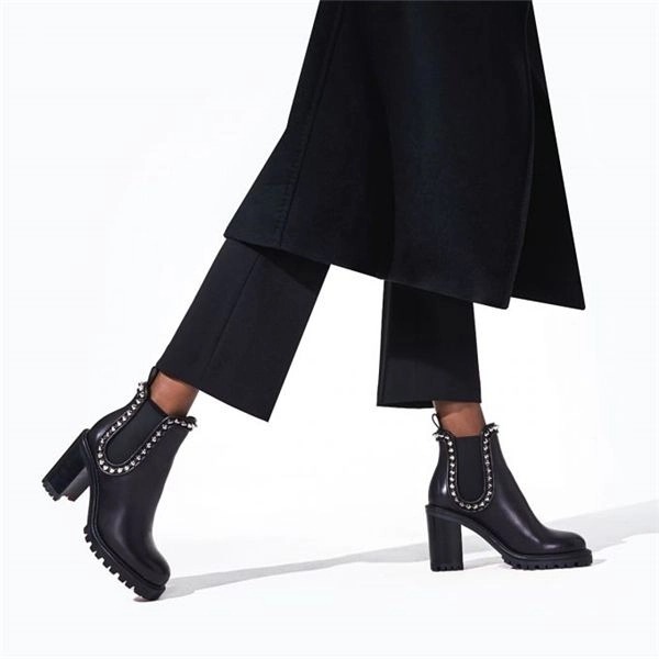 Christian Louboutin Spikita Booty Capahutta 70 mm Noir/argent Cuir de Veau Chaussures – Image 4
