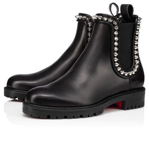 Christian Louboutin Spikita Booty Capahutta Plat Noir/argent Cuir de Veau