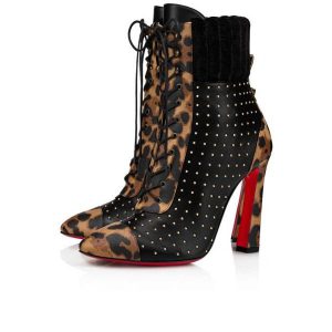 Christian Louboutin Spikita Booty Dakita 100 mm Marron/noir/or Antique Veau Chaussures