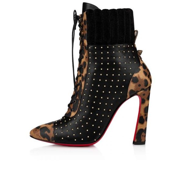 Christian Louboutin Spikita Booty Dakita 100 mm Marron/noir/or Antique Veau Chaussures – Image 4