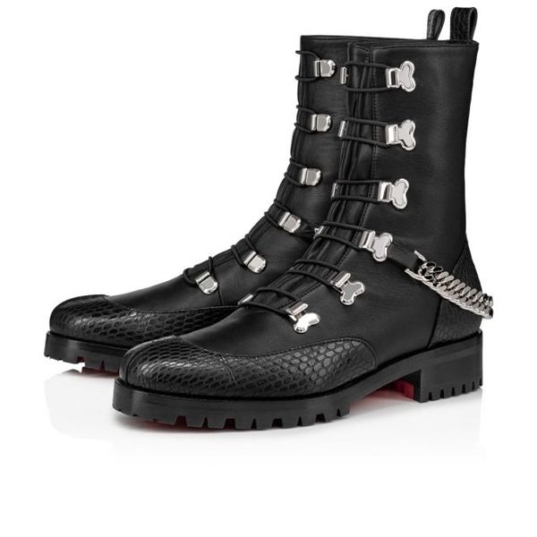 Christian Louboutin Spikita Booty Horse Guarda Plat Noir/argent Cuir de Veau