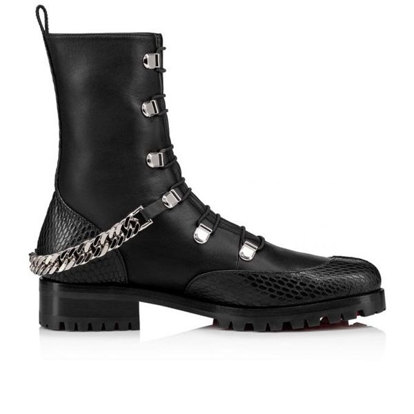 Christian Louboutin Spikita Booty Horse Guarda Plat Noir/argent Cuir de Veau – Image 2