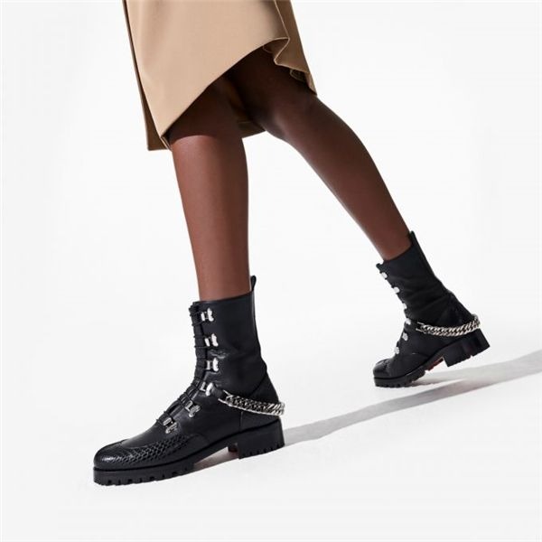 Christian Louboutin Spikita Booty Horse Guarda Plat Noir/argent Cuir de Veau – Image 3