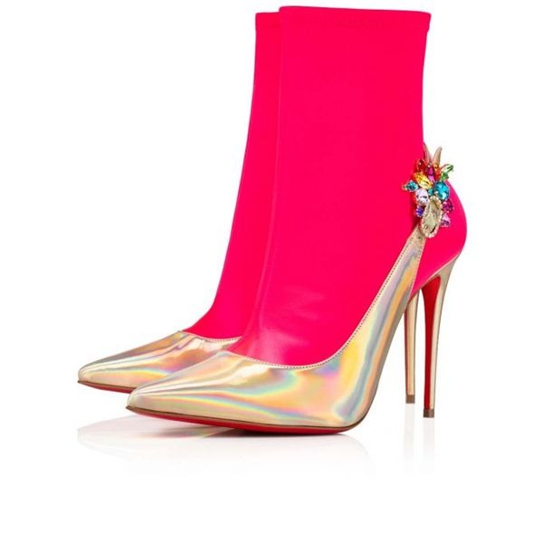 Christian Louboutin Spikita Booty Jessie Joli 100 mm Ab/rose Fluo Verni