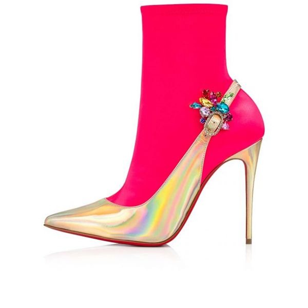 Christian Louboutin Spikita Booty Jessie Joli 100 mm Ab/rose Fluo Verni – Image 2