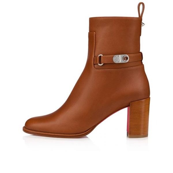 Christian Louboutin Spikita Booty Lock 70 mm Cuoio/noce Lucido Veau – Image 4