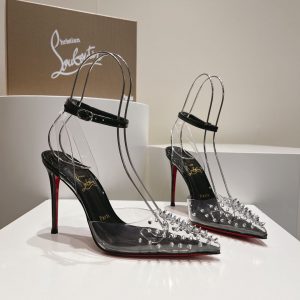Christian Louboutin Spikoo 100mm Escarpins PVC et Cuir Noir