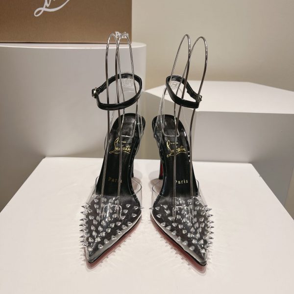 Christian Louboutin Spikoo 100mm Escarpins PVC et Cuir Noir – Image 2