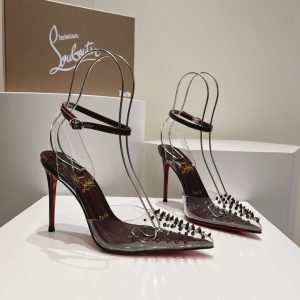 Christian Louboutin Spikoo 100mm Escarpins PVC et Cuir Café