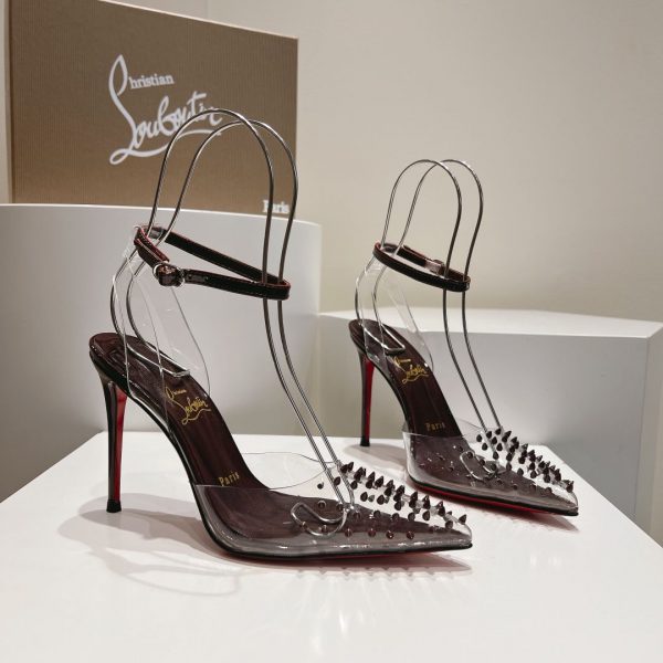 Christian Louboutin Spikoo 100mm Escarpins PVC et Cuir Café