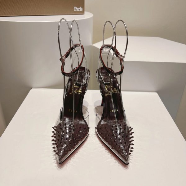 Christian Louboutin Spikoo 100mm Escarpins PVC et Cuir Café – Image 2