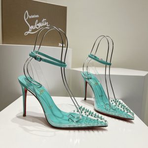 Christian Louboutin Spikoo 100mm Escarpins PVC et Cuir Menthe