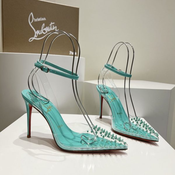 Christian Louboutin Spikoo 100mm Escarpins PVC et Cuir Menthe