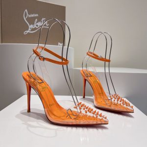 Christian Louboutin Spikoo 100mm Escarpins PVC et Cuir Orange