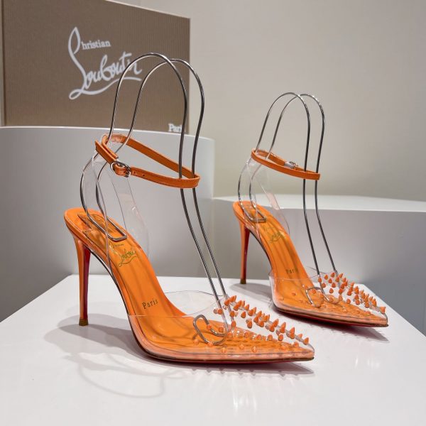 Christian Louboutin Spikoo 100mm Escarpins PVC et Cuir Orange